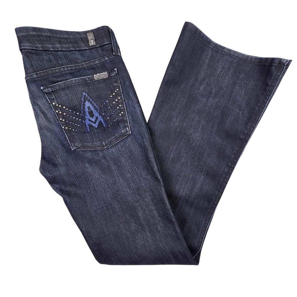 7 For All Mankind Jeans Women 31 Dark Blue A Pocket Studded Flare Y2K Streetwear
